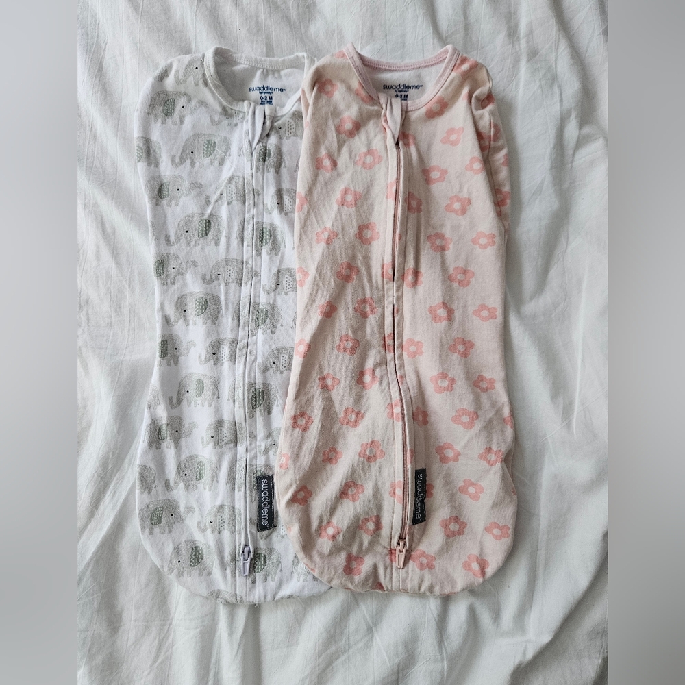 Pink Floral and Gray Elephant Baby Sleep Sacks